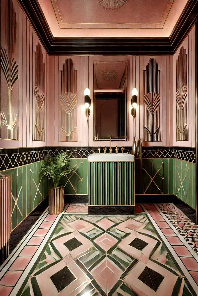 Art Deco era with bold pink and green accents