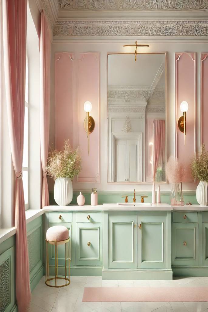 Blend pastel pink and green tones