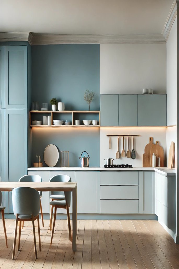 Blue Accent Wall in the Kitchen