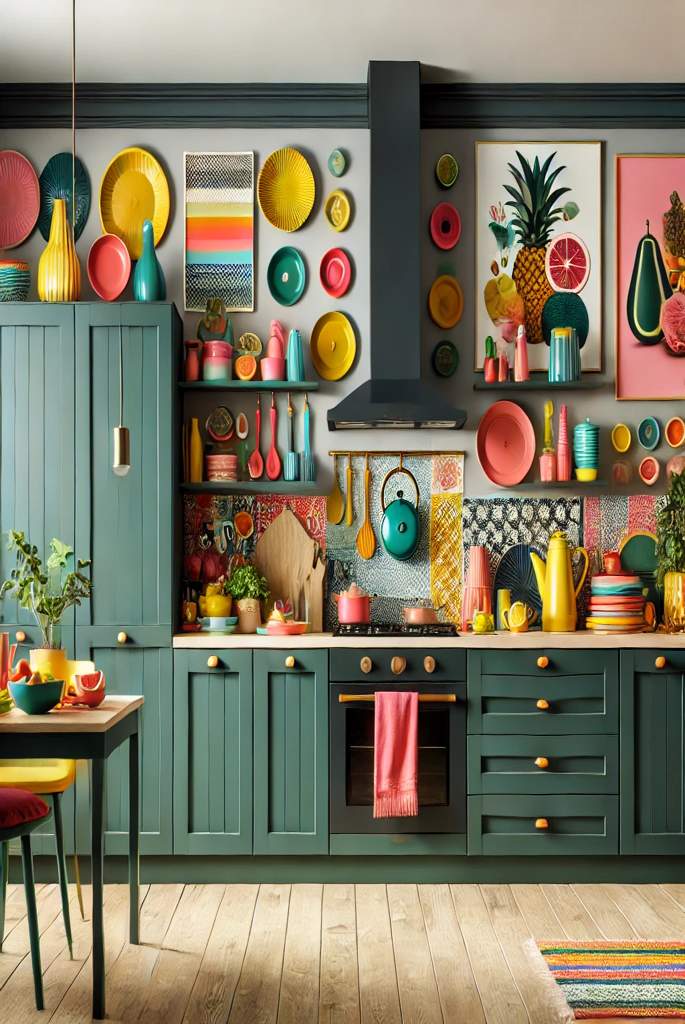 Bright Accents in green kitchen