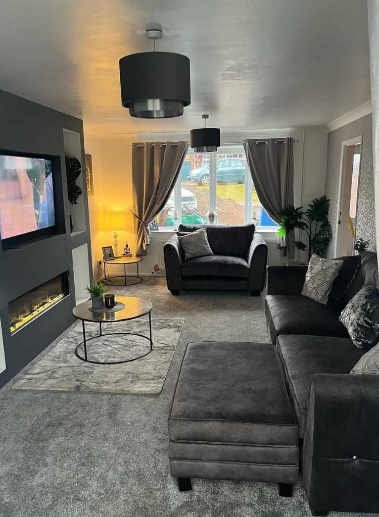 Dark Gray Sectional with Warm Ambiance