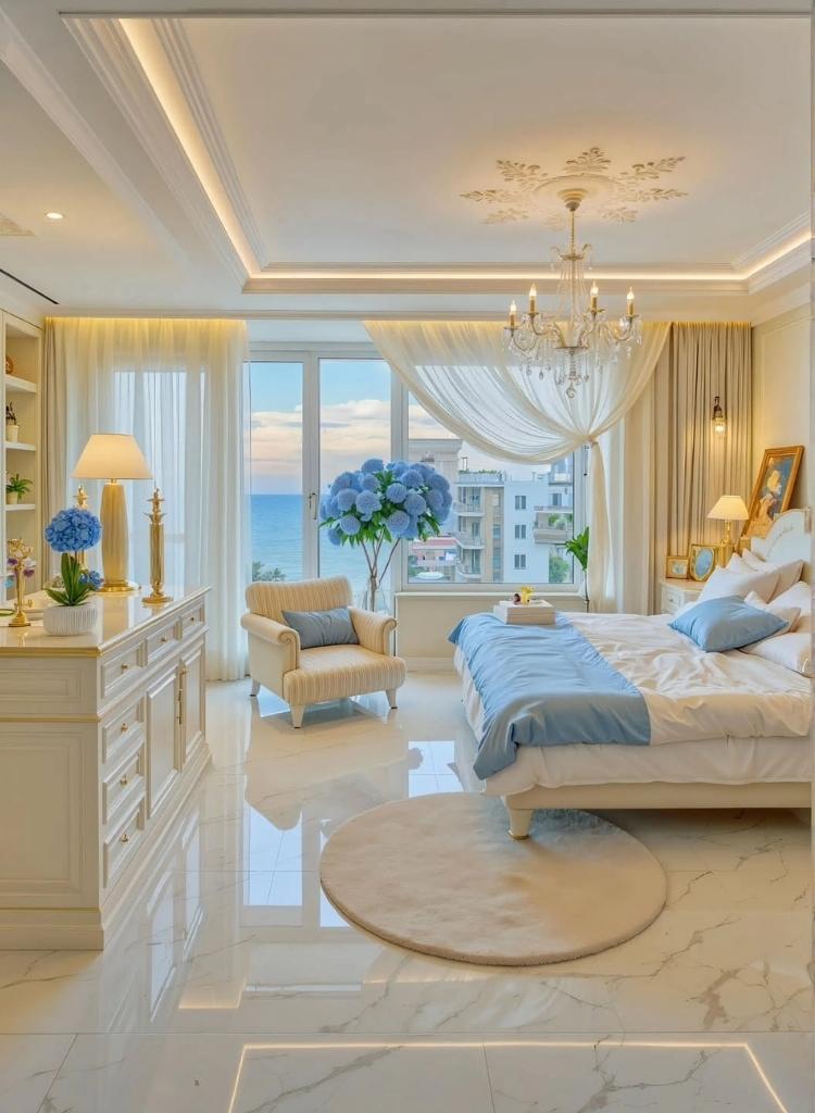Elegant Coastal Blue Bedroom