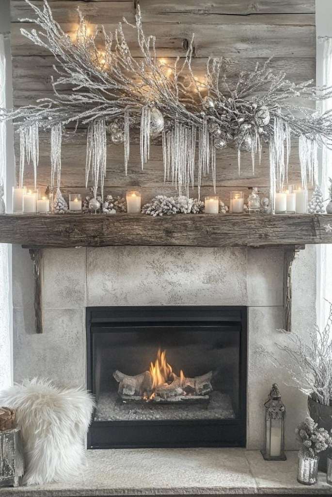 Elegant January Winter Mantel Decor