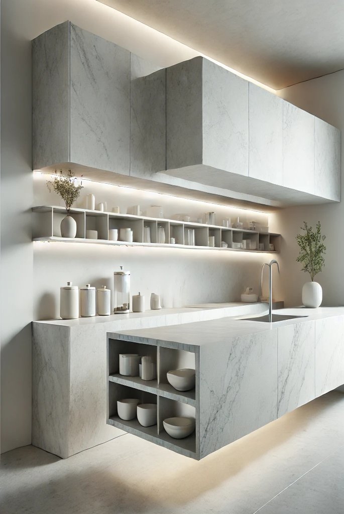 Floating Stone Counter with Hidden Shelving