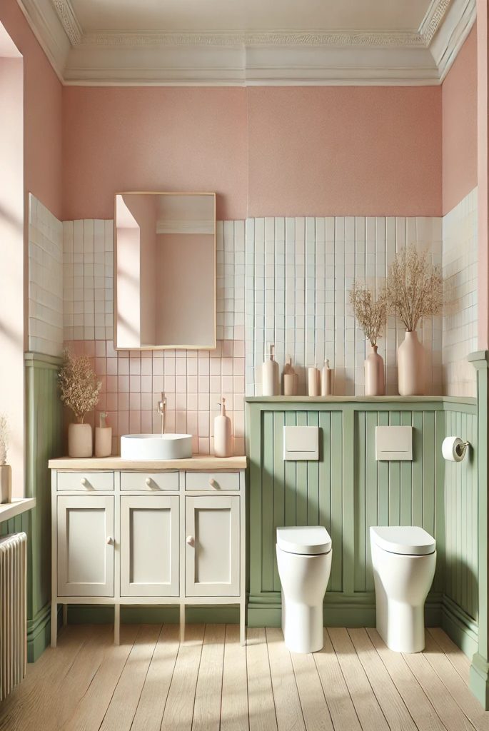 Light Pink and Green Bathroom