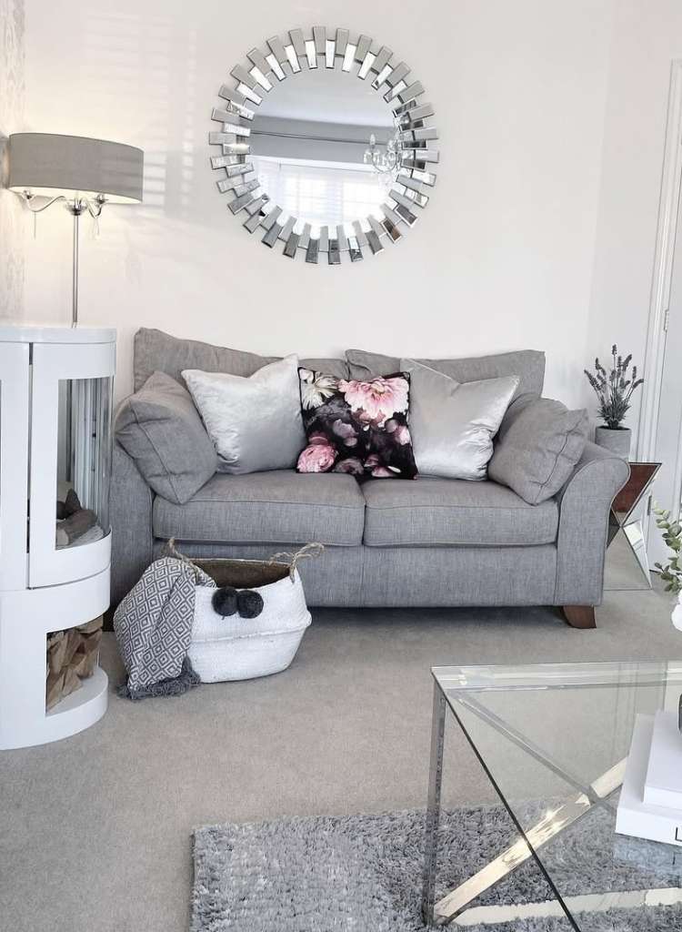 Modern Gray Loveseat with Chic Mirror Accent