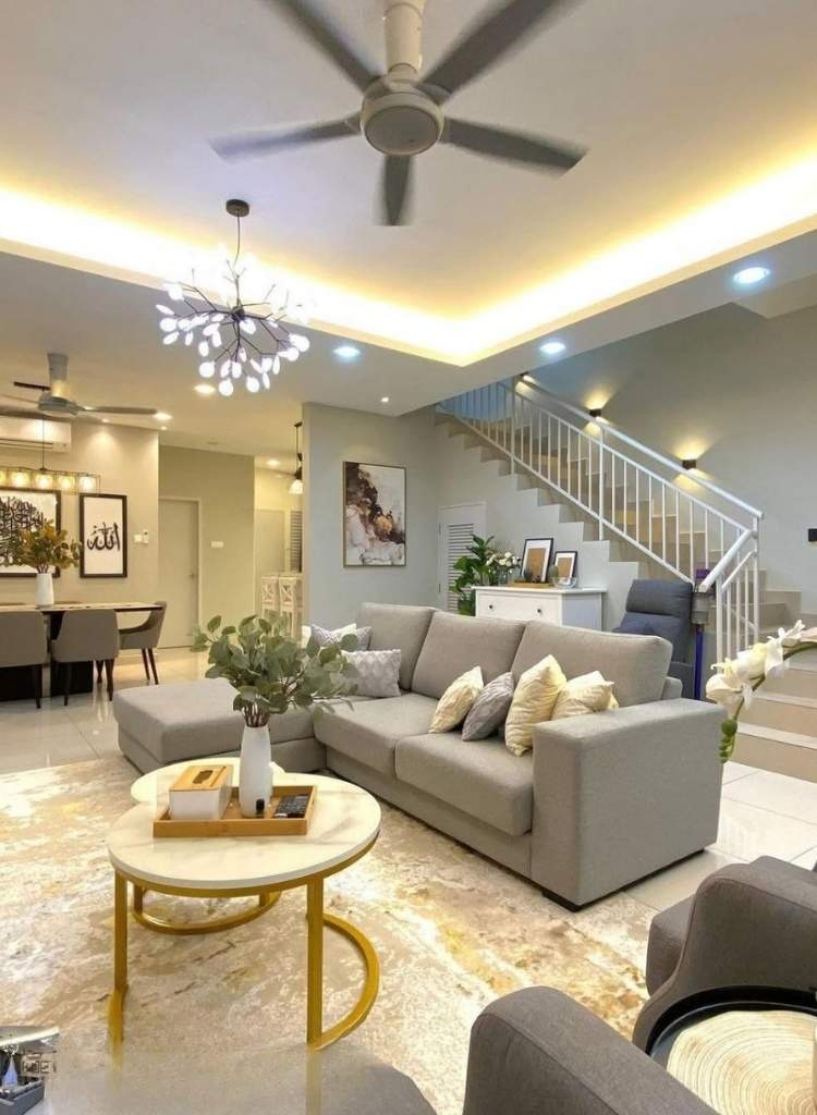 Modern Gray Sectional with Warm Lighting