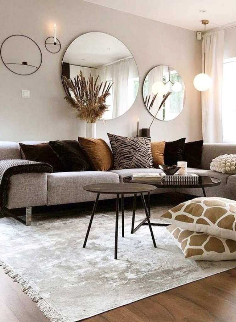Modern Gray Sofa with Warm Accents