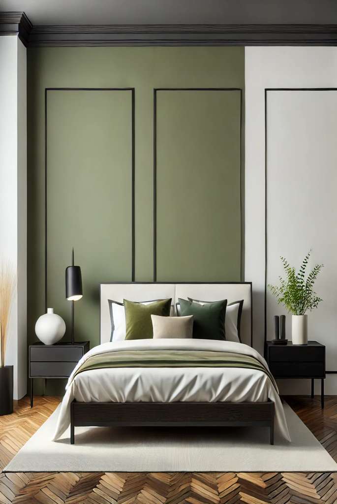 Olive Green and White bedroom