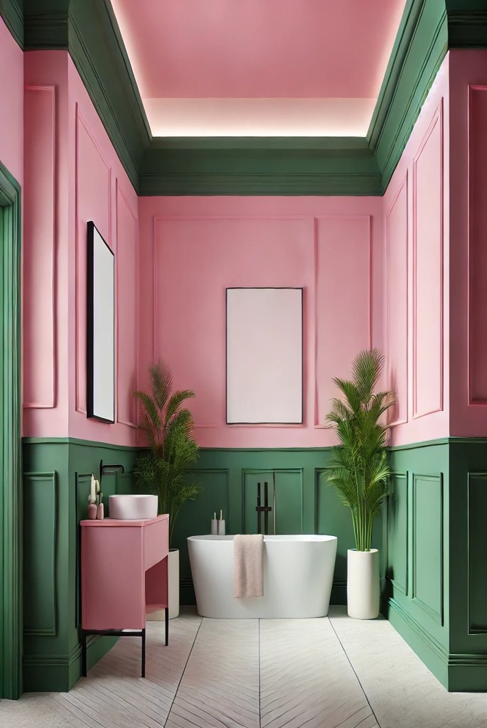 Pink and Green Bathroom Walls