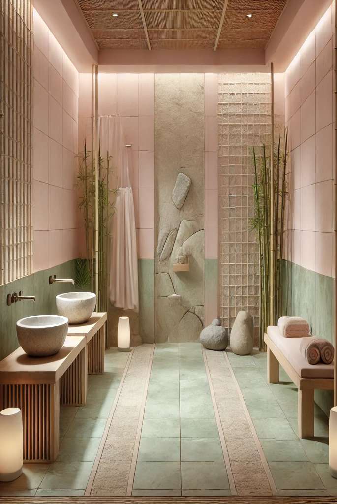 Pink and green bathroom paint