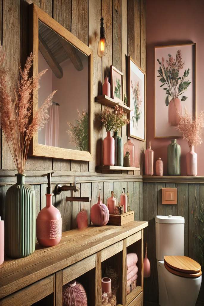 Rustic Pink and Green Bathroom