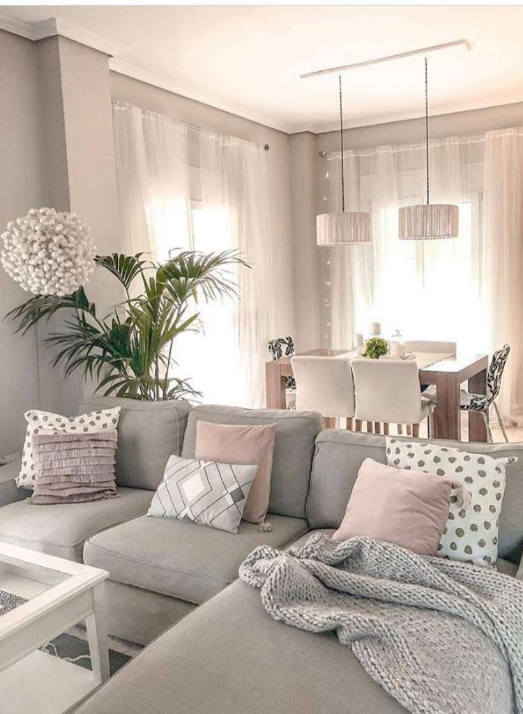 Soft Gray Sectional with Pastel Touches