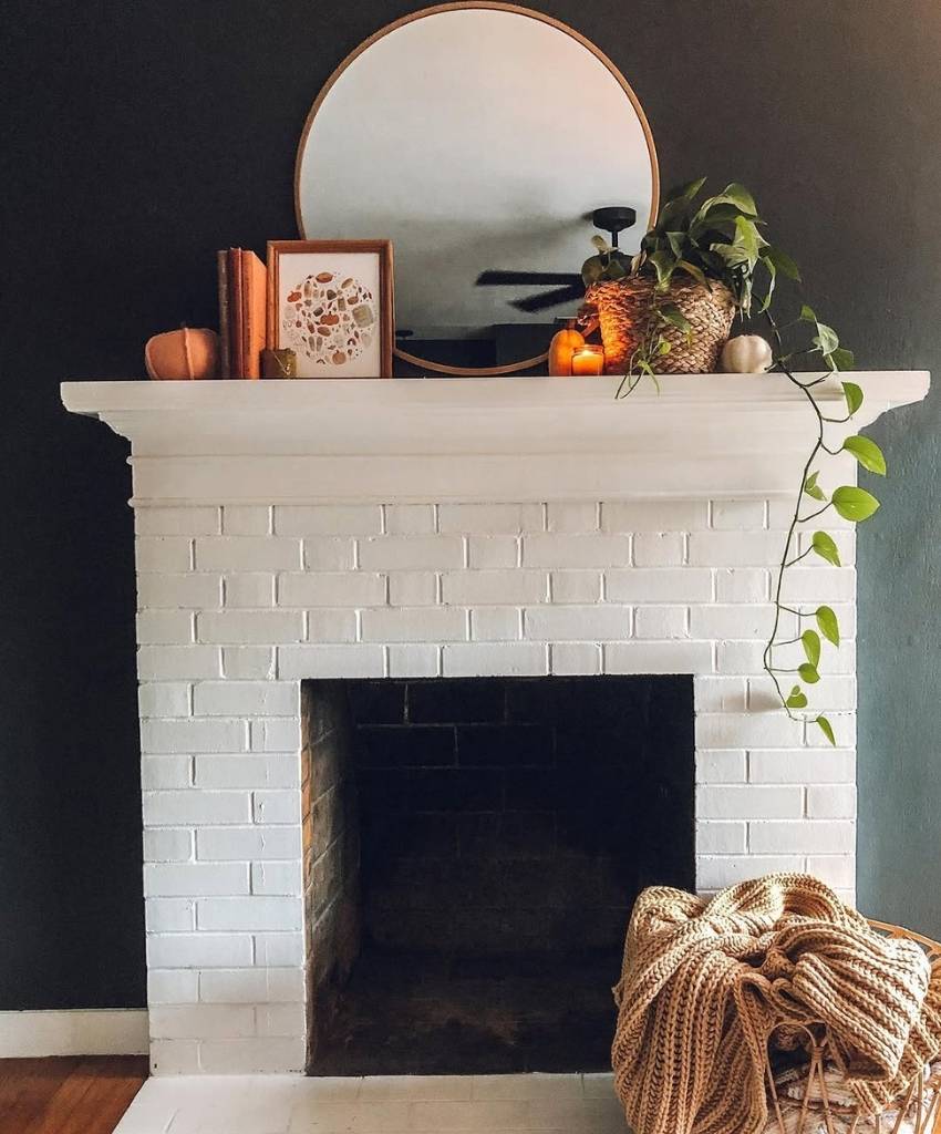 White Brick Fireplace with Cozy Autumn Touches