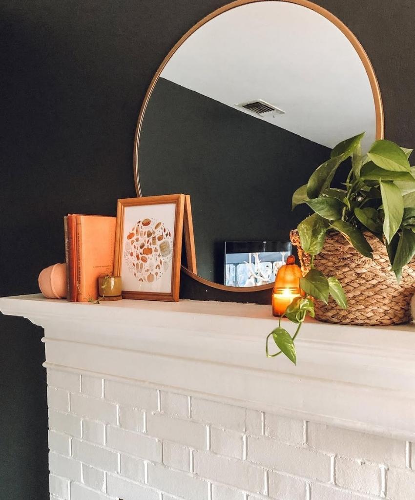 White Brick Fireplace with Cozy Autumn