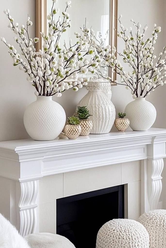 Winter Mantel Vase Arrangement