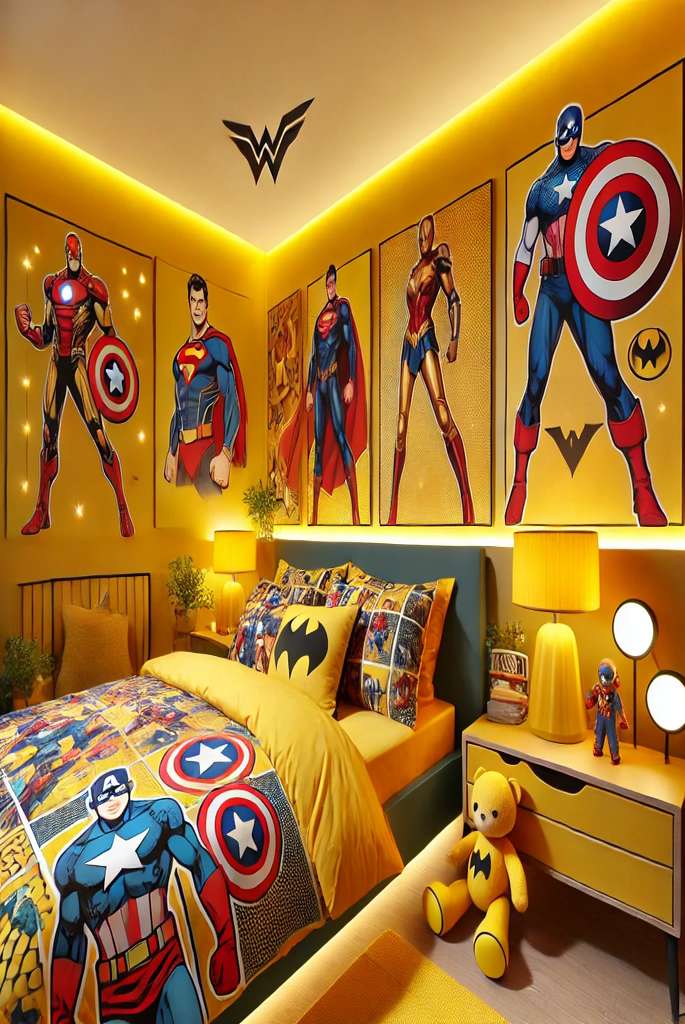 Yellowish orange boys bedroom design