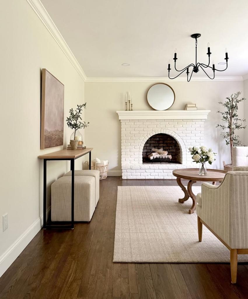 classic white brick fireplace