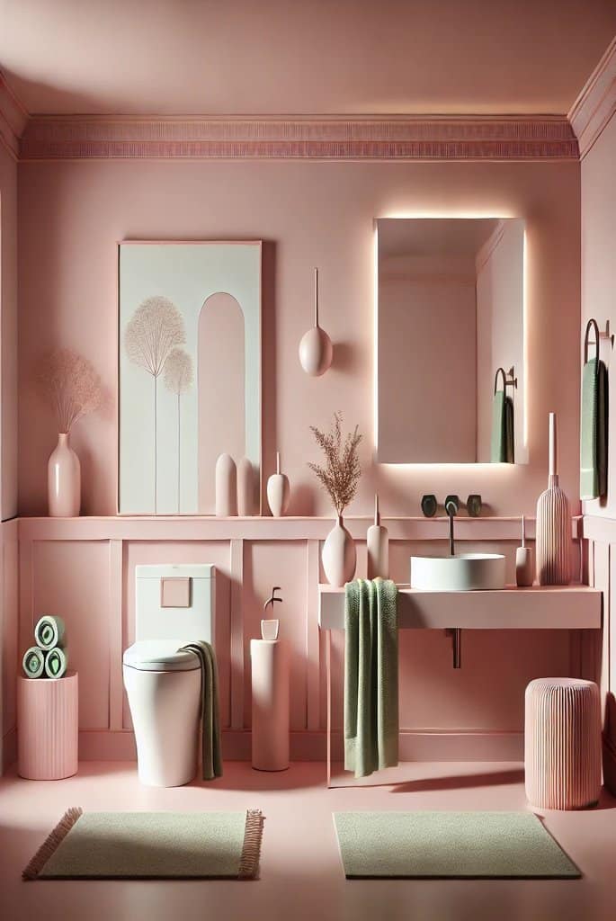 pink and add green towels bathroom