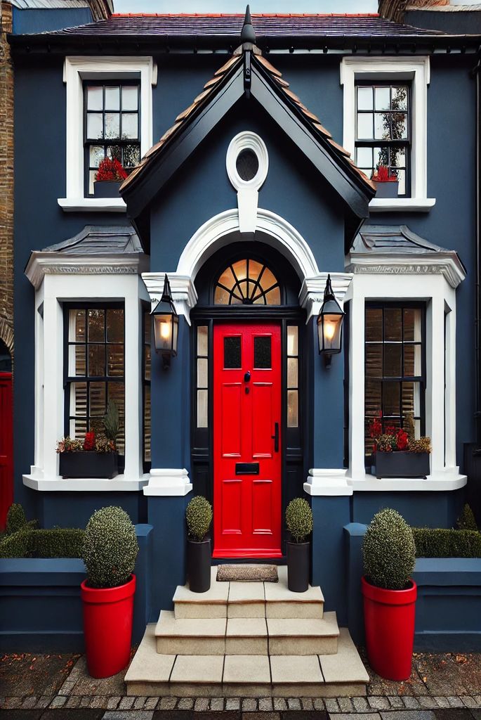  Navy Blue with Bold Red Front Door