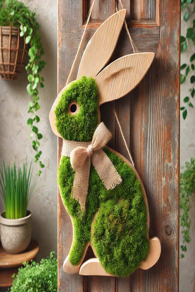 Moss-covered Bunny Door Hanger