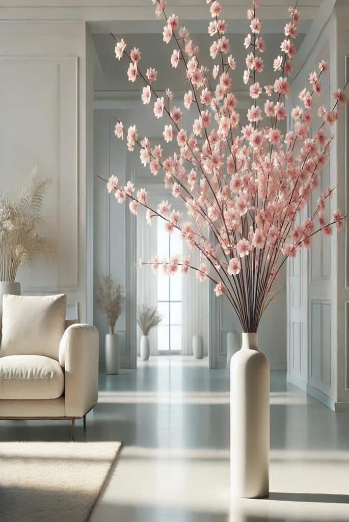 Cherry Blossom Branches in a Tall Vase