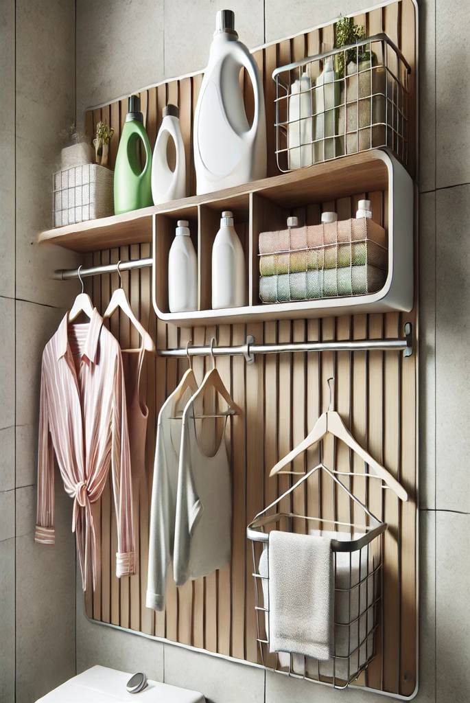 Laundry Shelf with Rods for Hanging Clothes