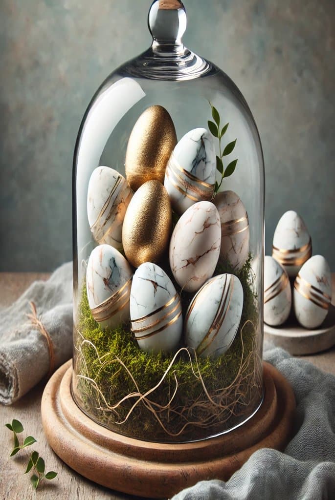 Decorative Eggs in a Glass Cloche