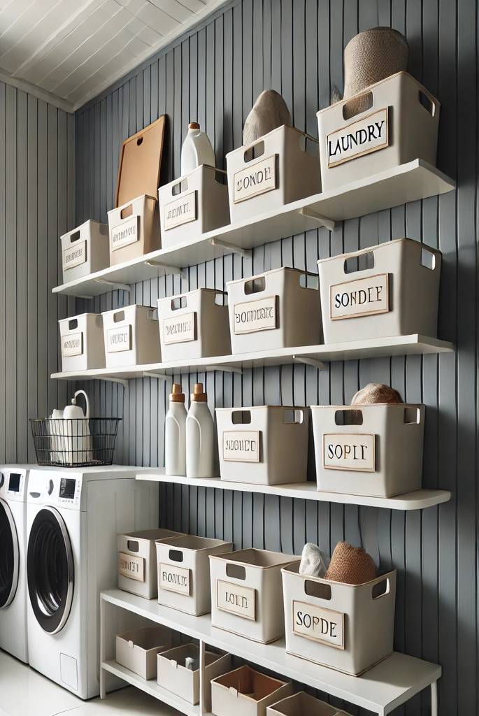 Open Shelving with Decorative Bins