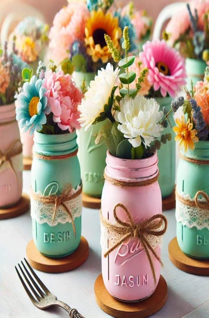 Painted Mason Jar Vases