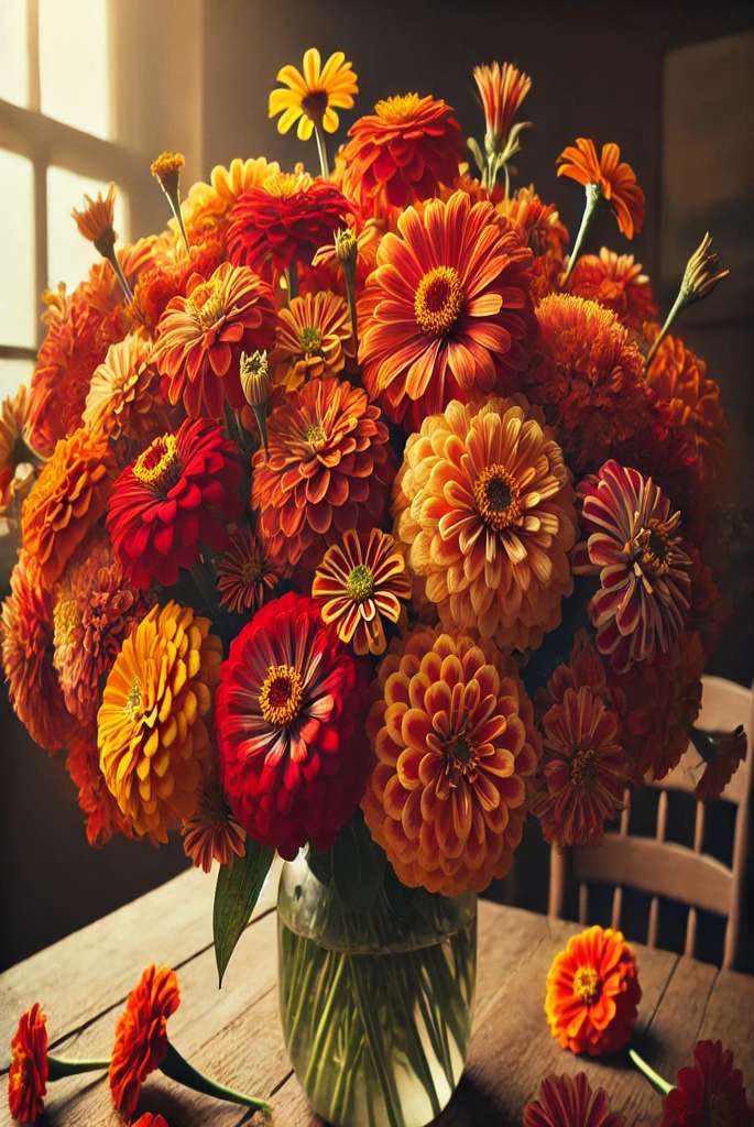 Vibrant Zinnia and Marigold Bouquet