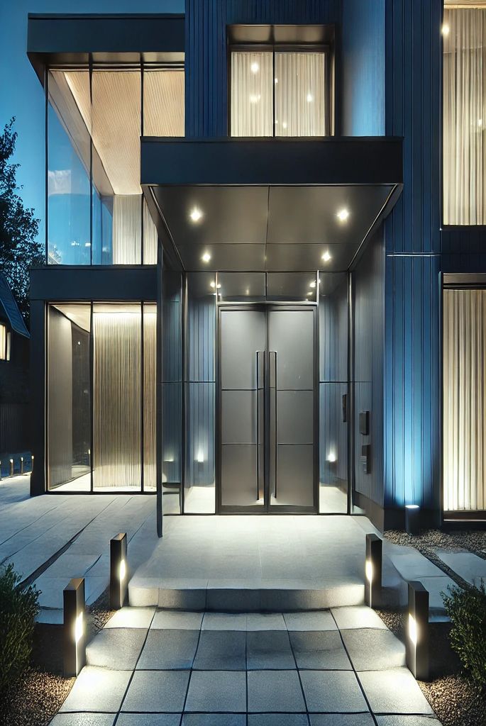 Navy Blue with Glass Front Entrance