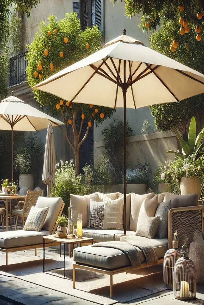 Sun-drenched patio with Umbrella Seating