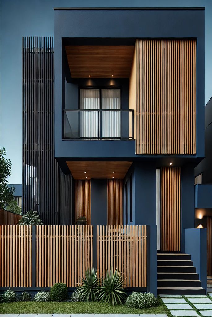 Contemporary Navy with Horizontal Wood Slats