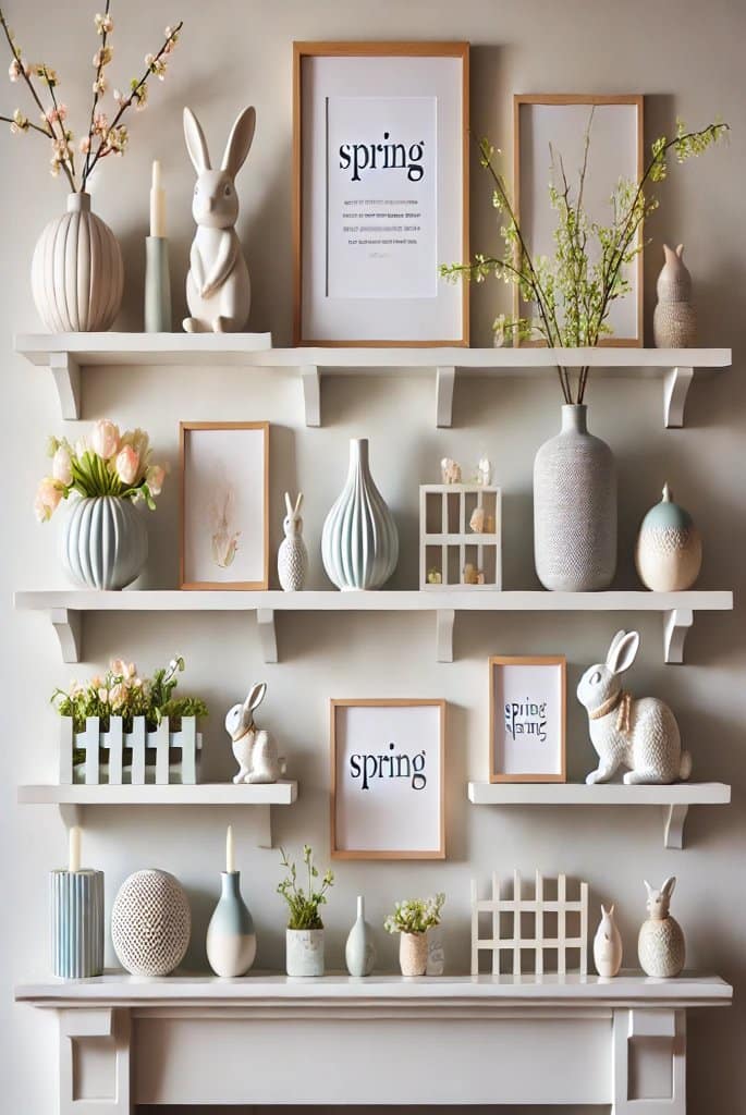 Floating Shelves with Spring Accents