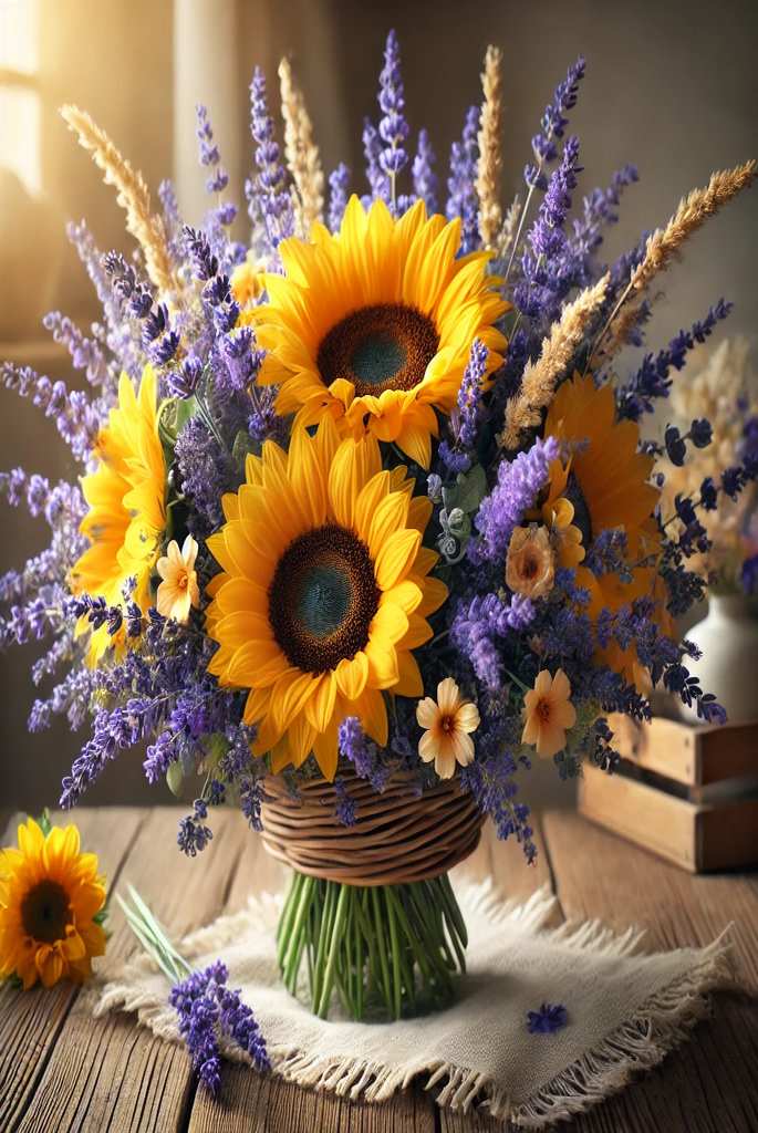 Sunflower and Lavender Bouquet