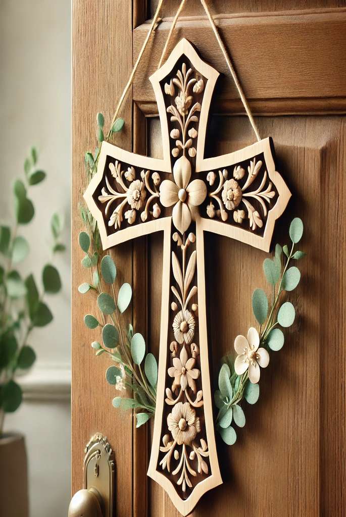 Wooden Cross Easter Hanger