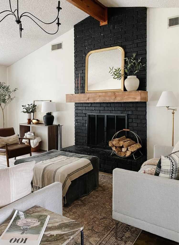 Black Painted Brick Fireplace