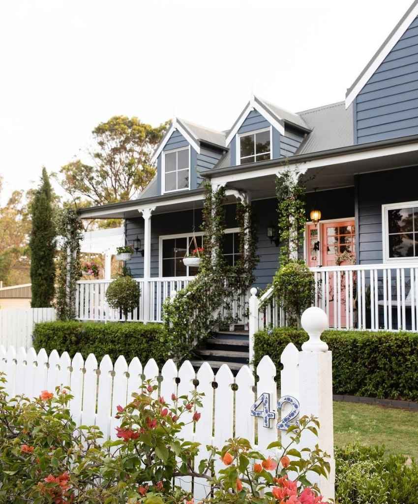 Blue Cottage with Coral Door