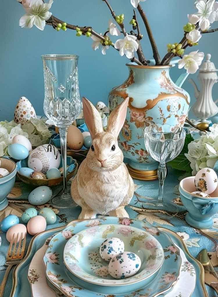 Blue Vintage Bunny Table Accent