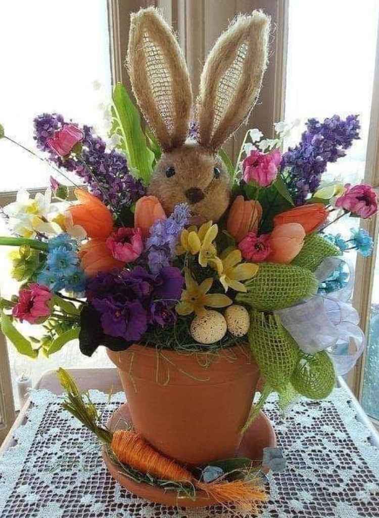 Bunny-Ear Floral Easter Pot