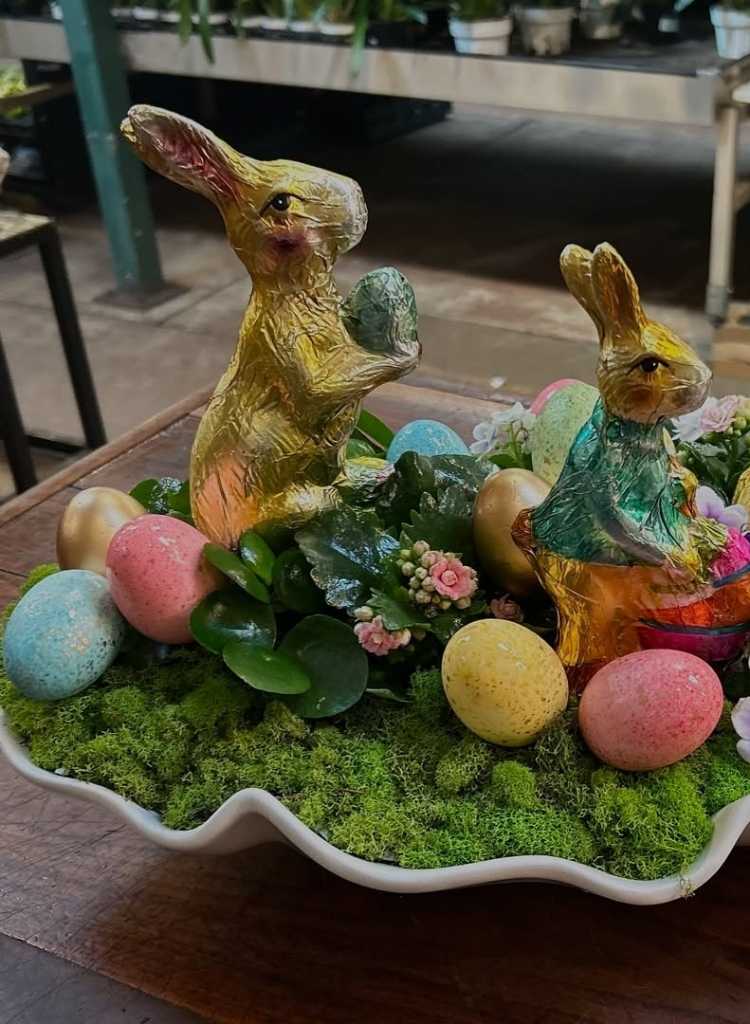 Bunny Easter Centerpiece with Pastel Eggs