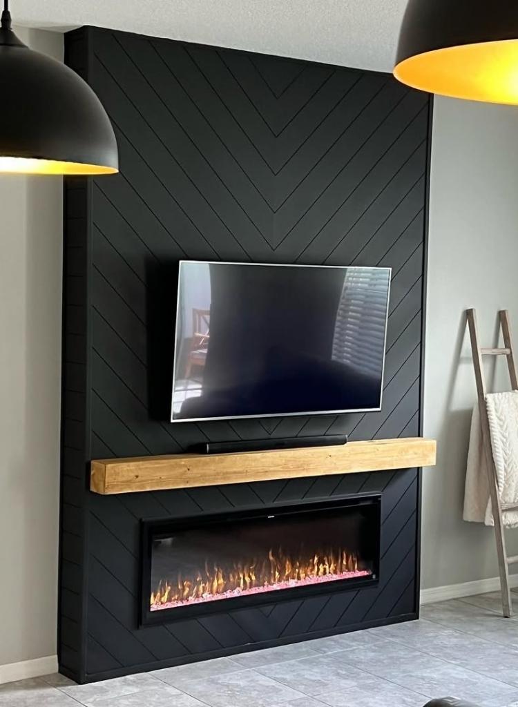Chevron Fireplace Wall with Warm Touch