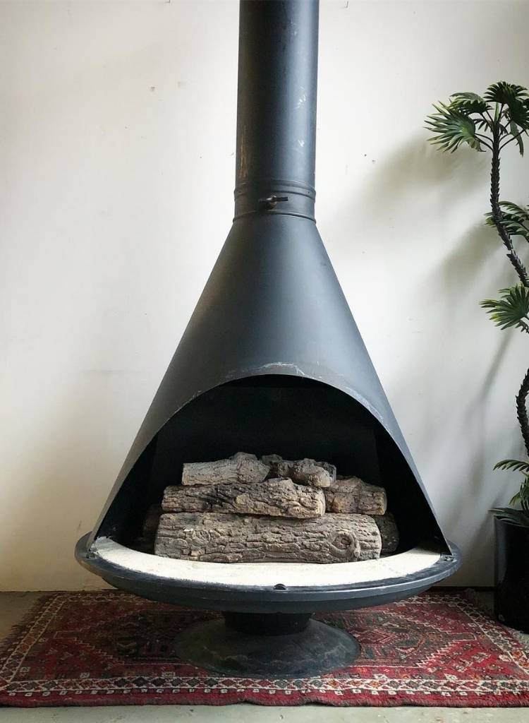 Cone-Shaped Black Fireplace
