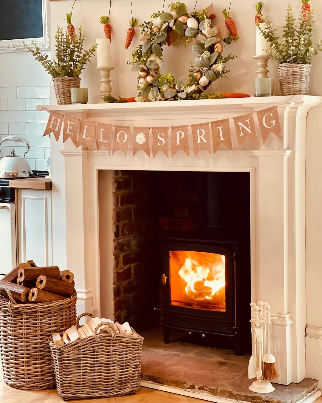 Cozy Hello Spring Mantel