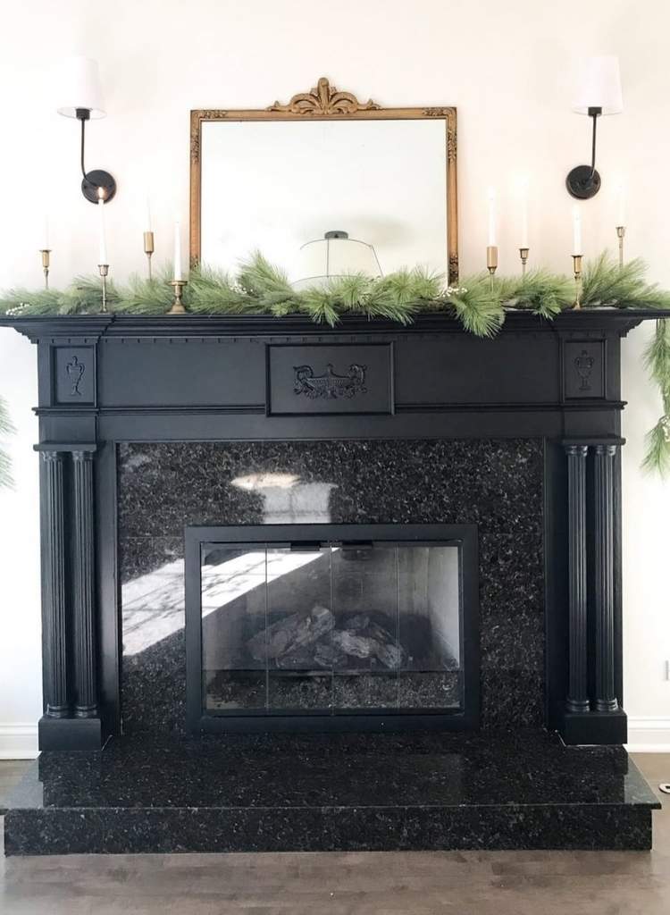 Elegant Black Fireplace with Mirror Mantel