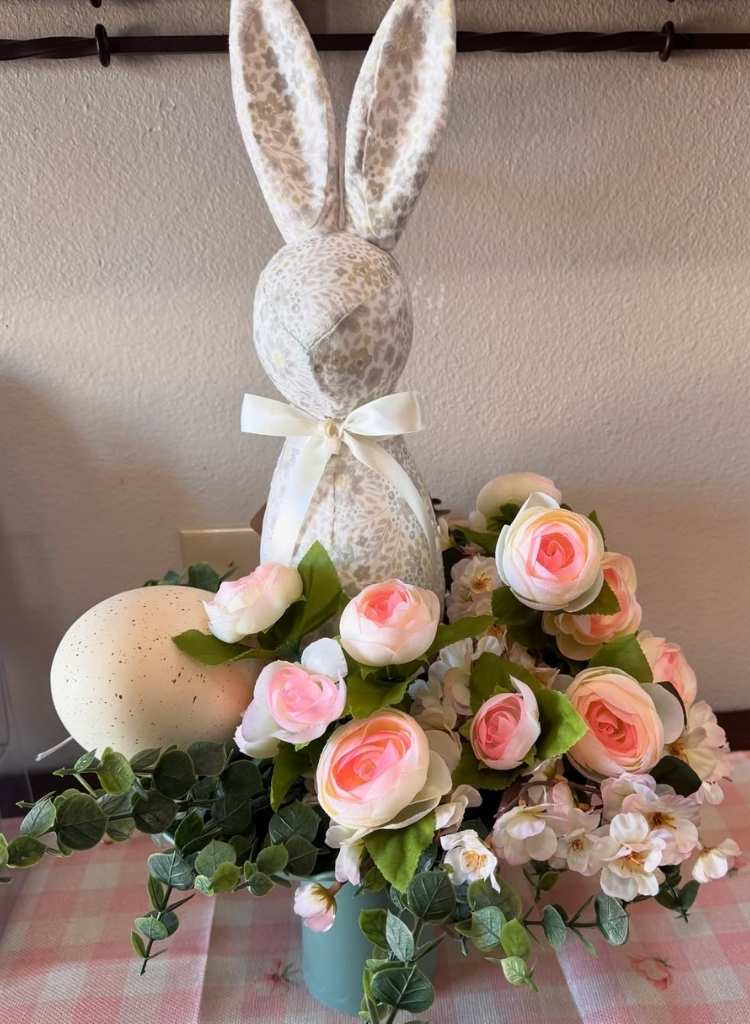 Fabric Bunny and Floral Easter Centerpiece