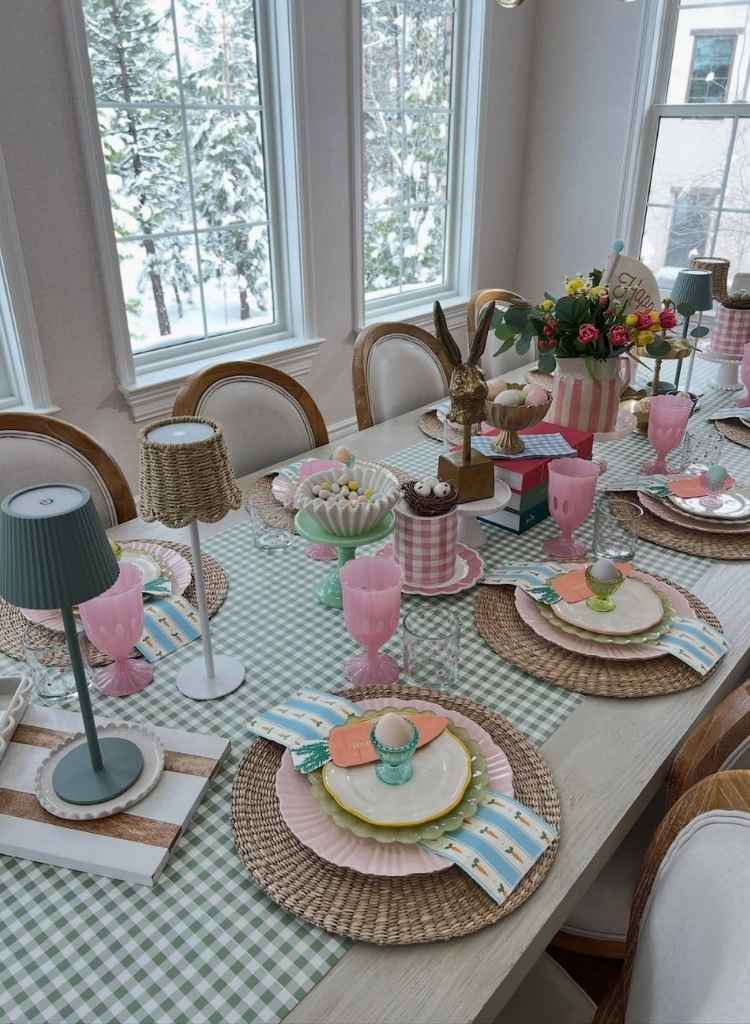 Gingham and Pastel Bunny Brunch Table