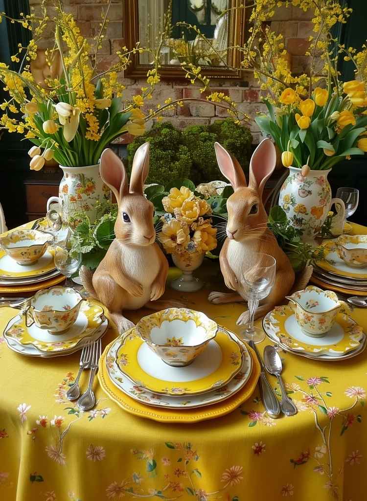 Golden Spring Bunny Tablescape