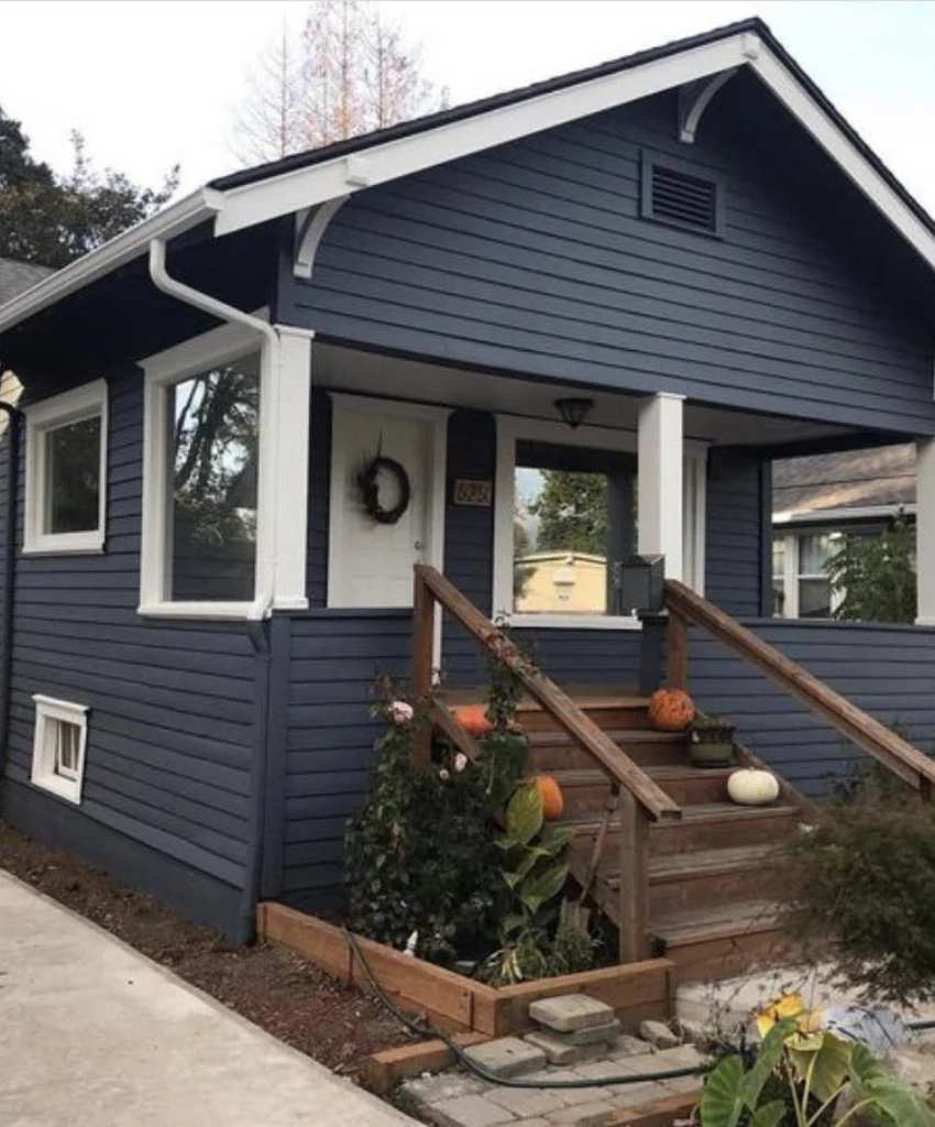 Navy Blue Bungalow with Rustic Steps